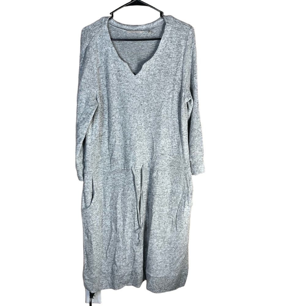 Soft Surroundings Dress Womens Size MGray Casual VNeck Long Sleeve Cozy Chic